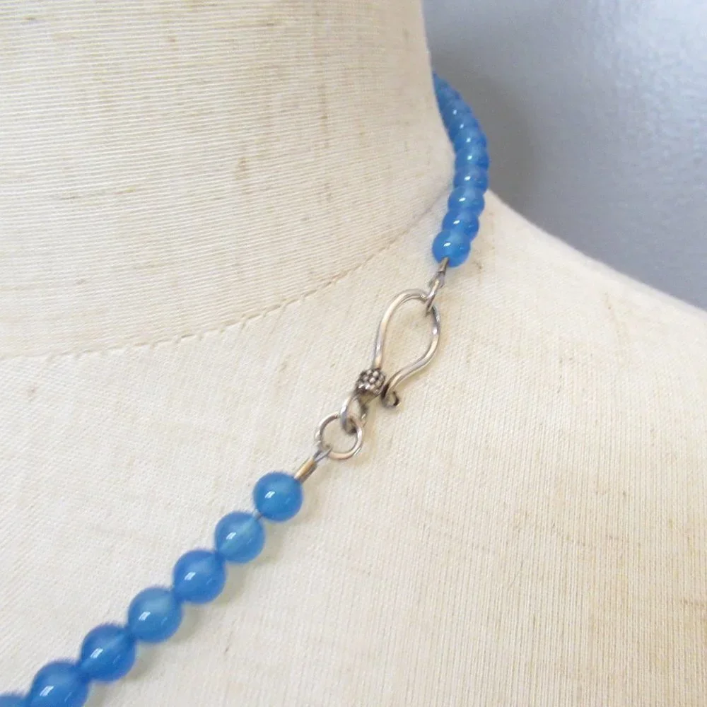 Blue Quartz Stone Necklace With Glass Bead
